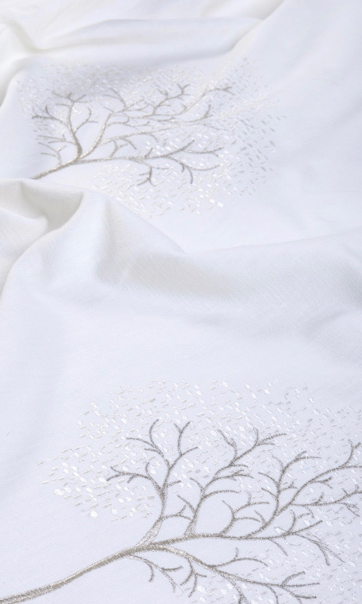 Embroidery Patterned Fabric By the Metre for Roman Blinds & Shades (Pure White/ Gray)