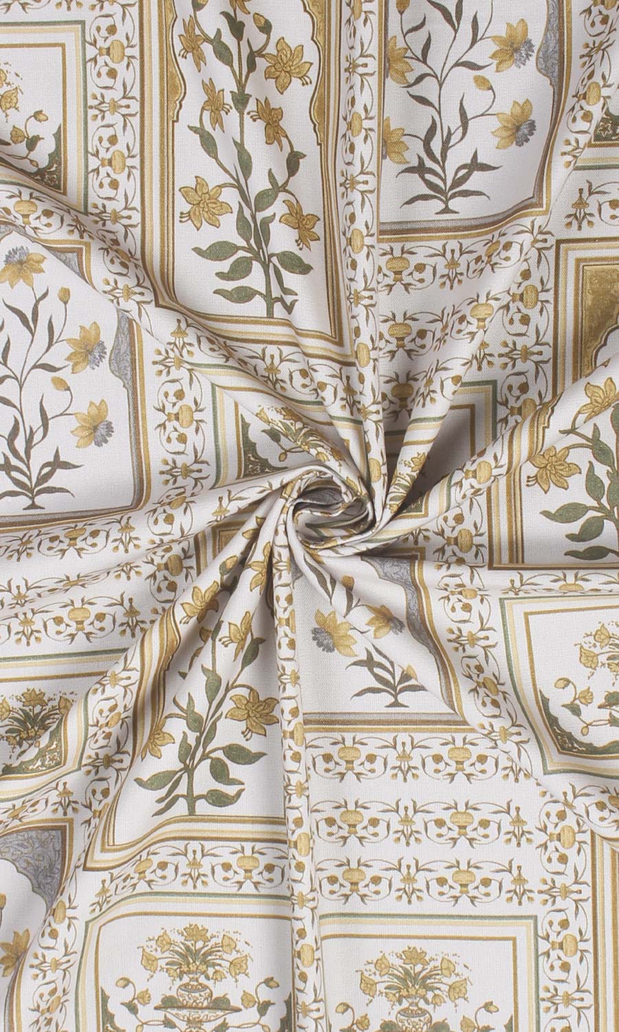 Floral Cotton Home Textile Fabric Material By the Yard (Grey/ Yellow)