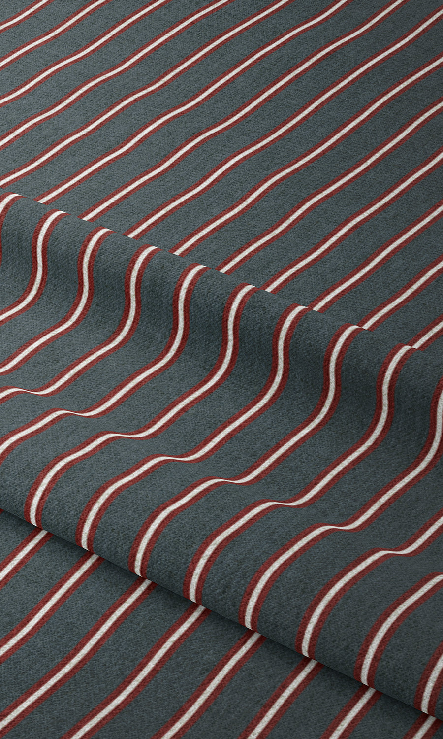 Striped Print Home Textile Fabric Material By the Yard (Slate Grey/ Red)