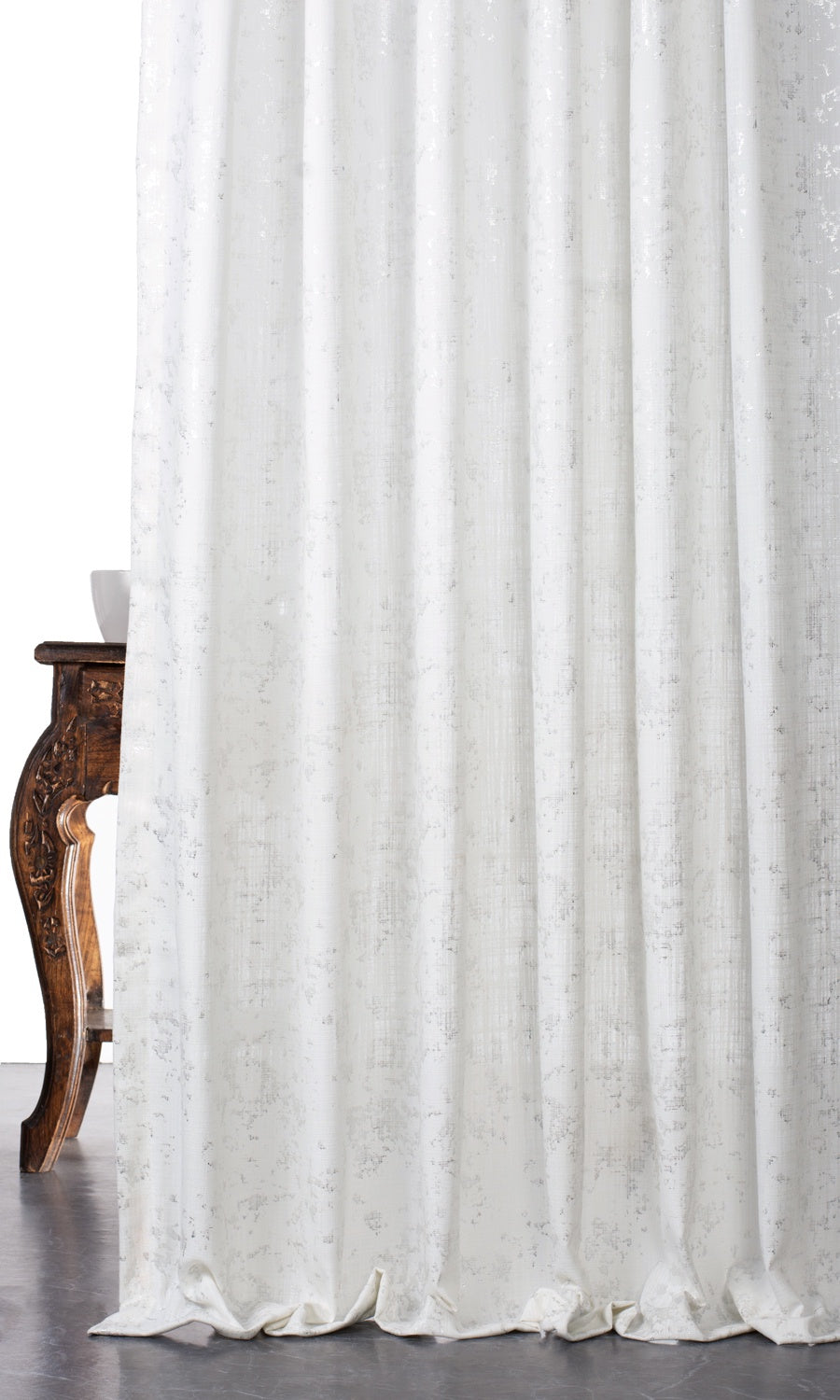 Metallic Abstract Print Window Treatments Fabric Sample (White/ Silver)