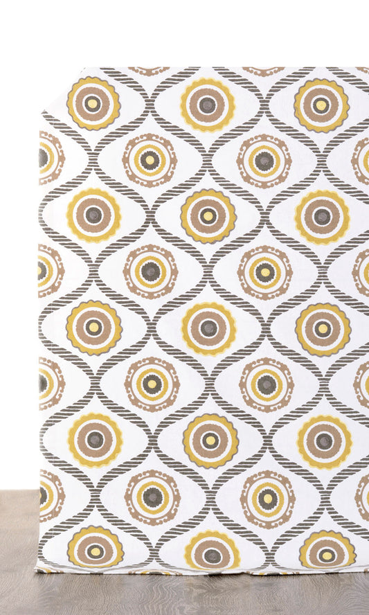 Printed Cotton Home Décor Fabric By the Yard (Ocher Yellow/ Gray/ Brown)