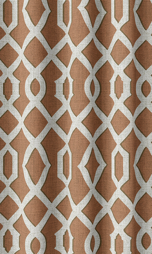 Trellis Print Home Textile Fabric Material By the Metre (Rust Orange/ White)
