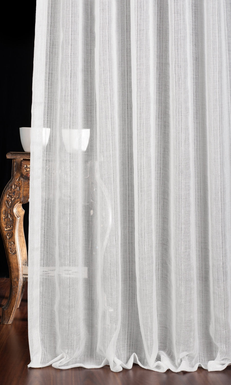 Textured Striped Sheer Window Treatments Fabric Sample (White)