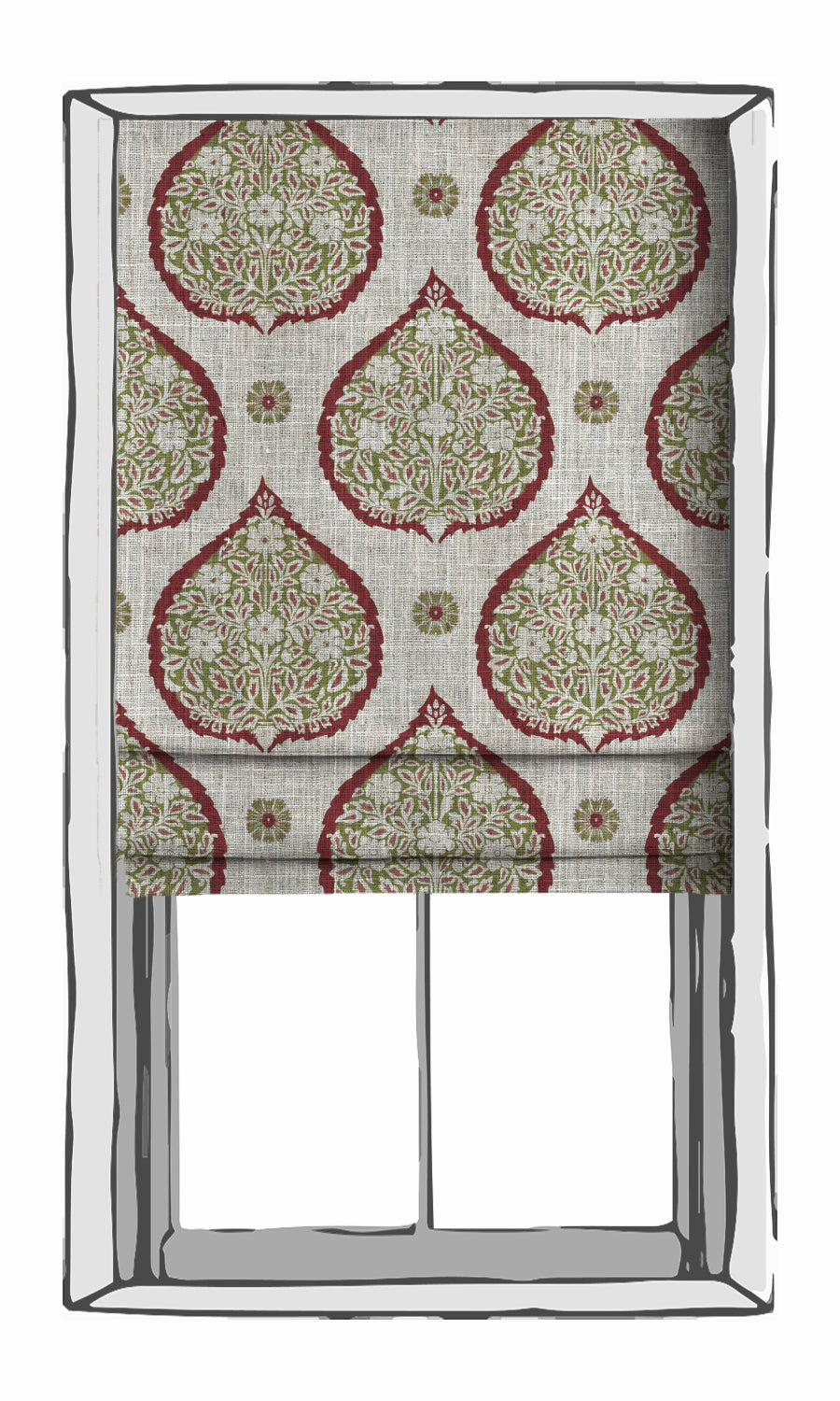 Paisley Window Treatments Fabric By the Yard (Red/ Green)