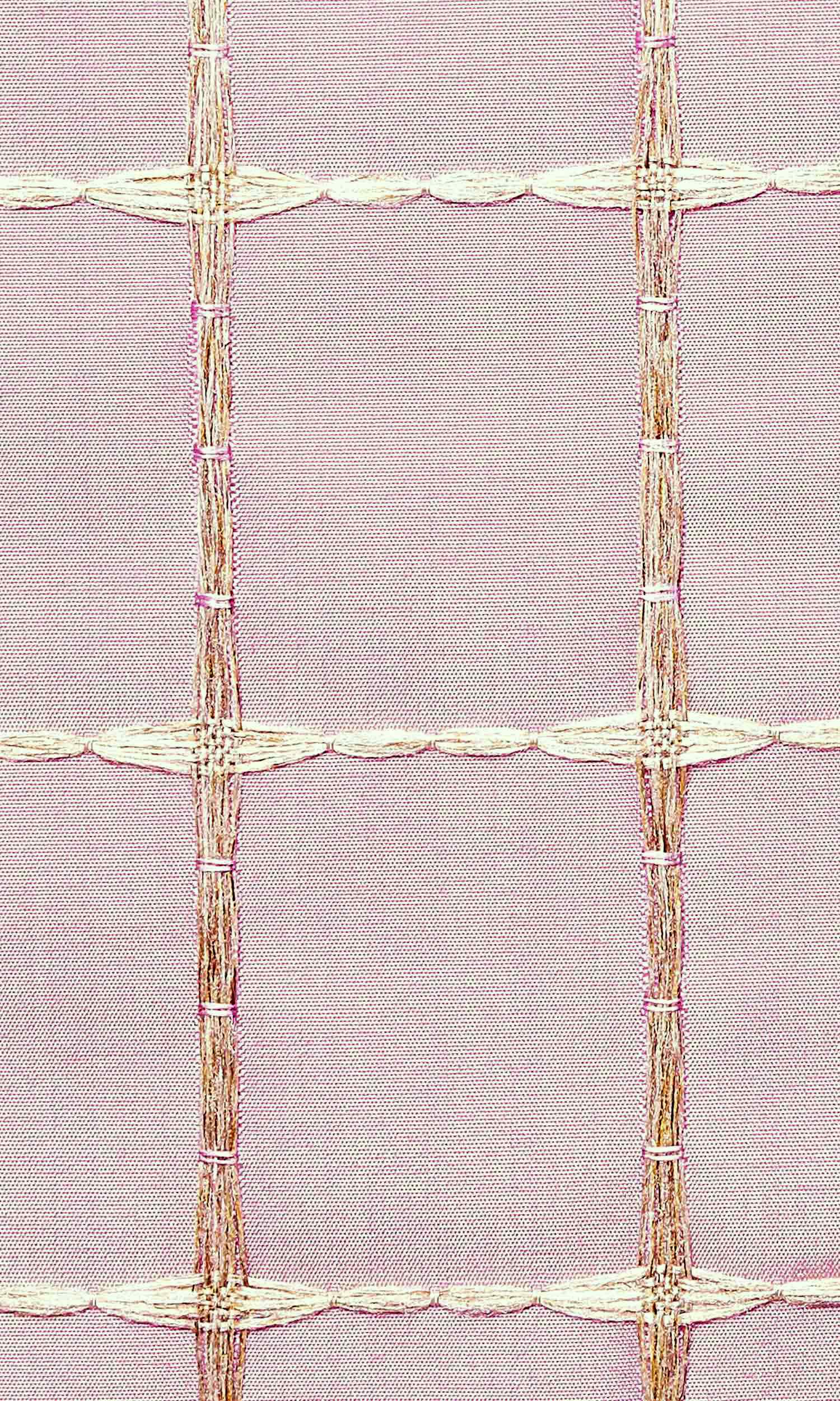 Embroidered Check Home Textile Fabric Material By the Metre (Pink and Gold)