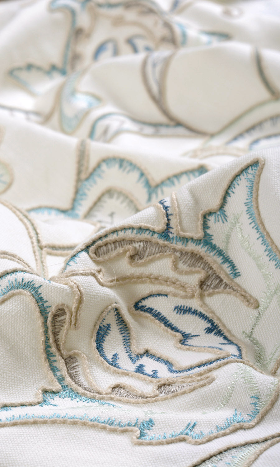 Floral Embroidery Window Treatments Fabric By the Yard (Blue/ White)