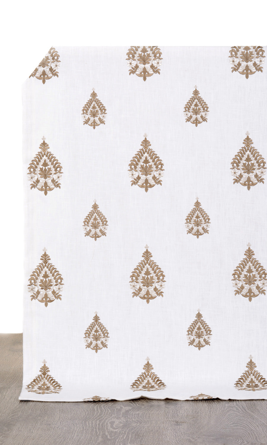 Damask Embroidery Fabric By the Yard for Curtains & Drapes (Off White/ Coffee Brown)