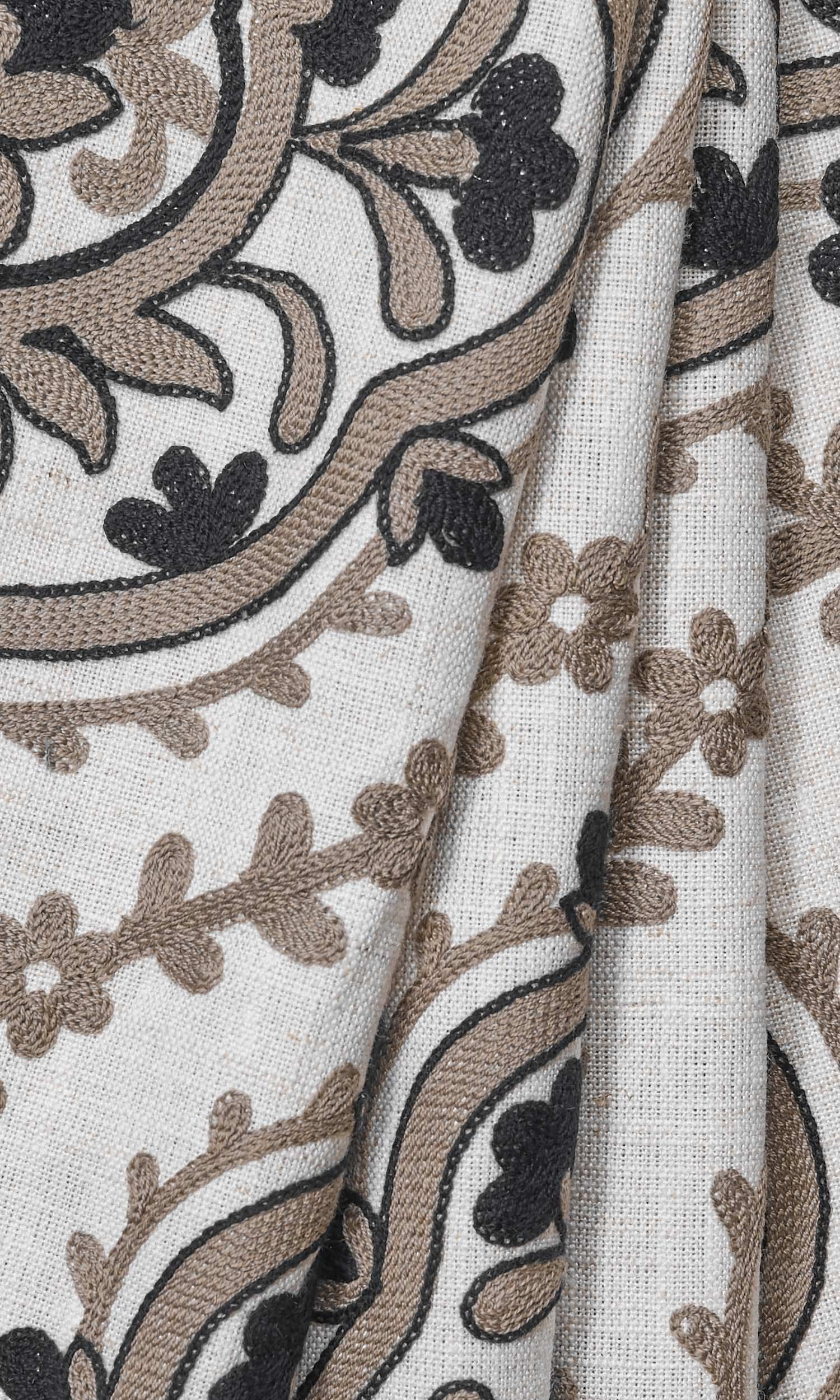Damask Embroidered Window Treatments Fabric By the Metre (Brown/ Black/ White)