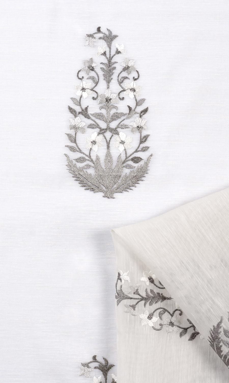 Sheer Floral Paisley Window Treatments Fabric Sample (White/ Gray)