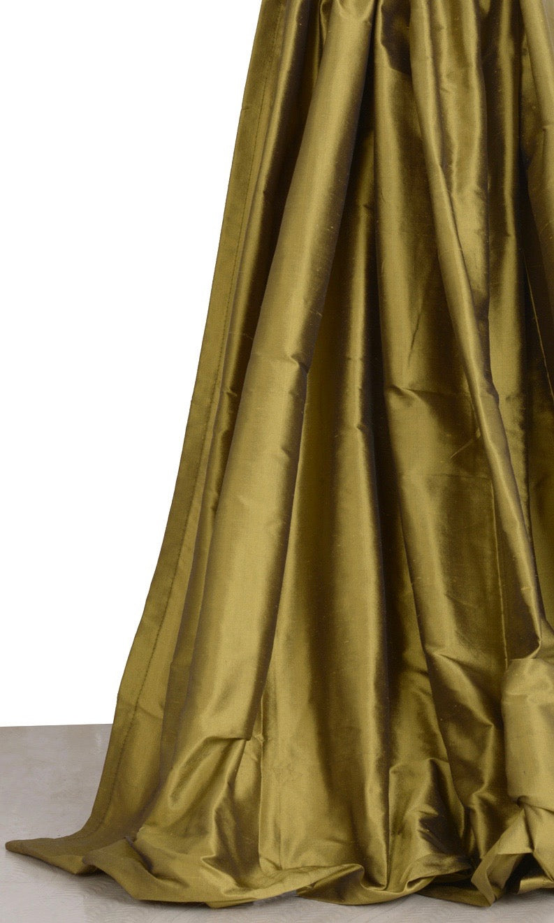 Shantung Silk Window Treatments Fabric By the Yard (Olive Green)
