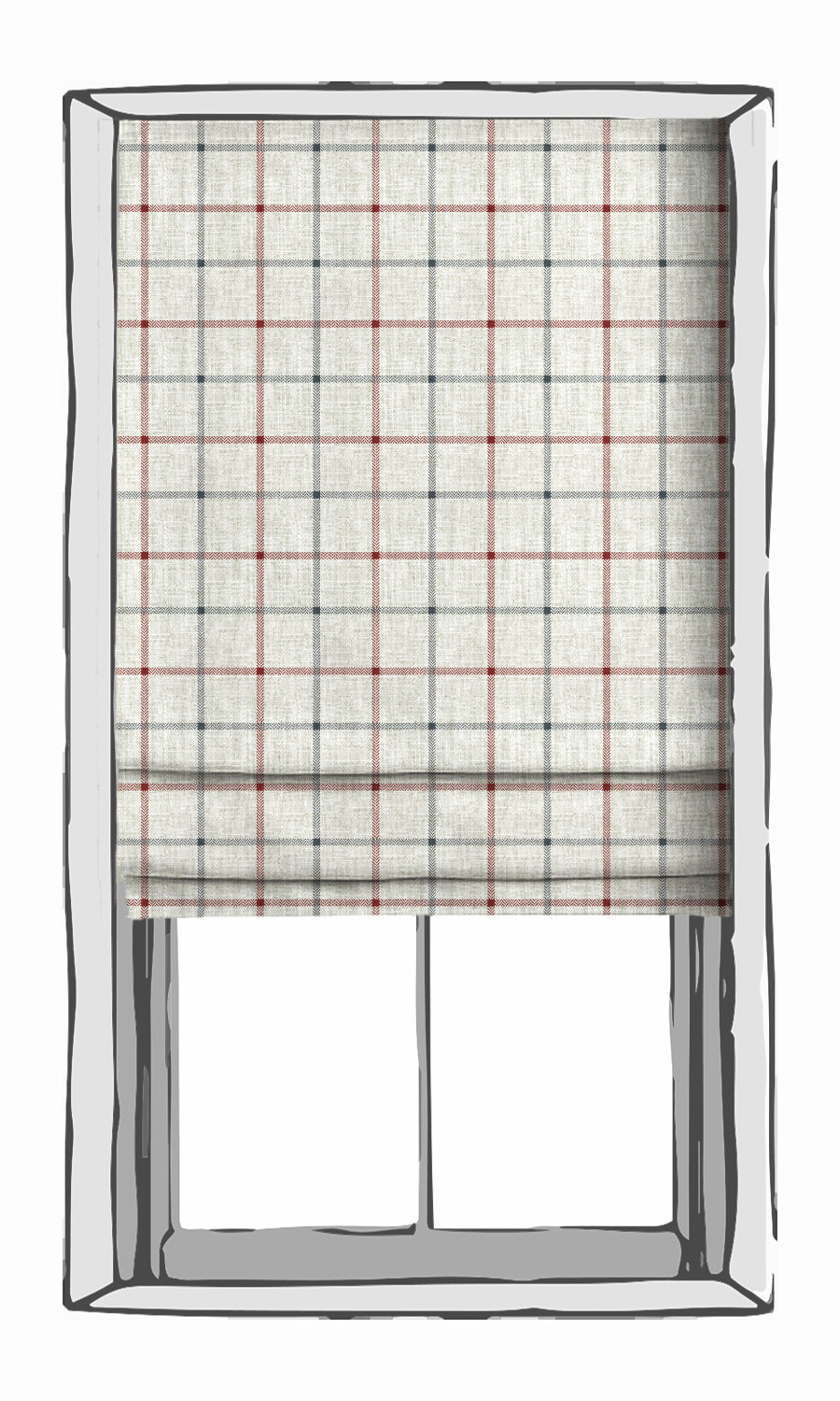 Check Patterned Window Treatments Fabric By the Yard (Linen White/ Red)