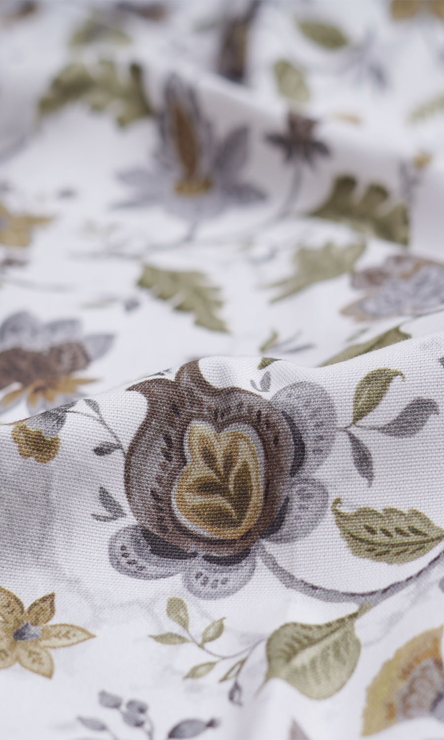 Floral Cotton Home Textile Fabric Material By the Yard (White/ Grey/ Green)