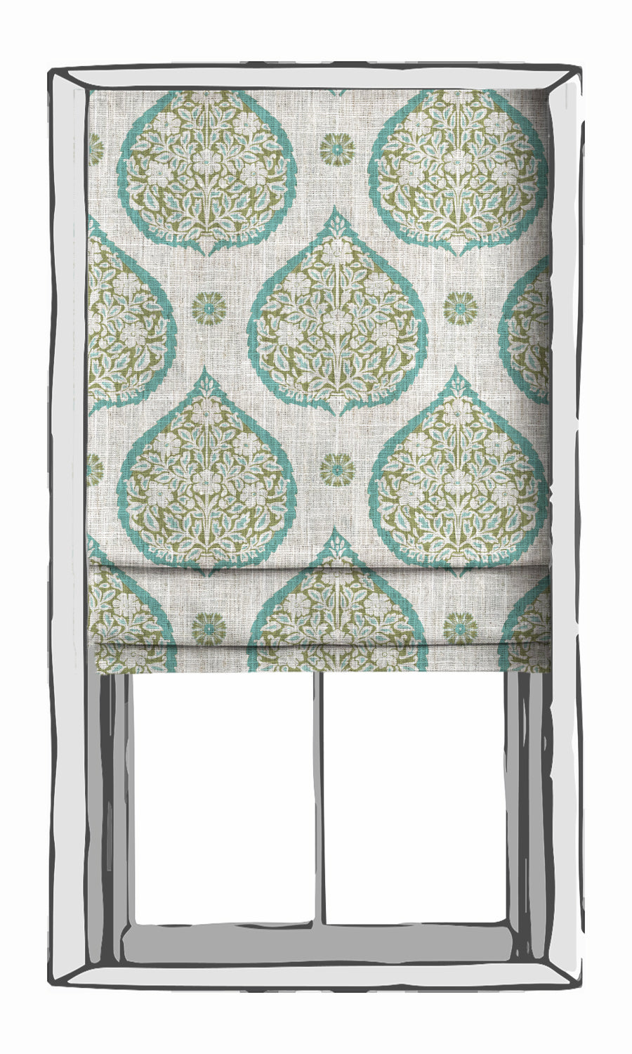 Paisley Window Treatments Fabric By the Yard (Blue/ Green)