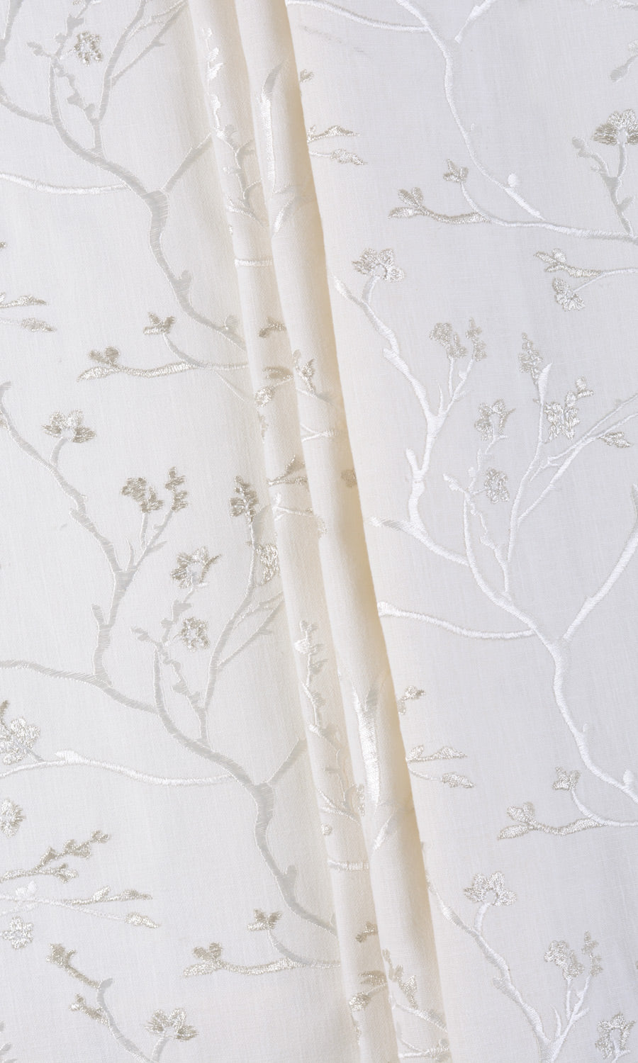 Floral Vine Patterned Window Treatments Fabric By the Yard (Pure White/ Gray)