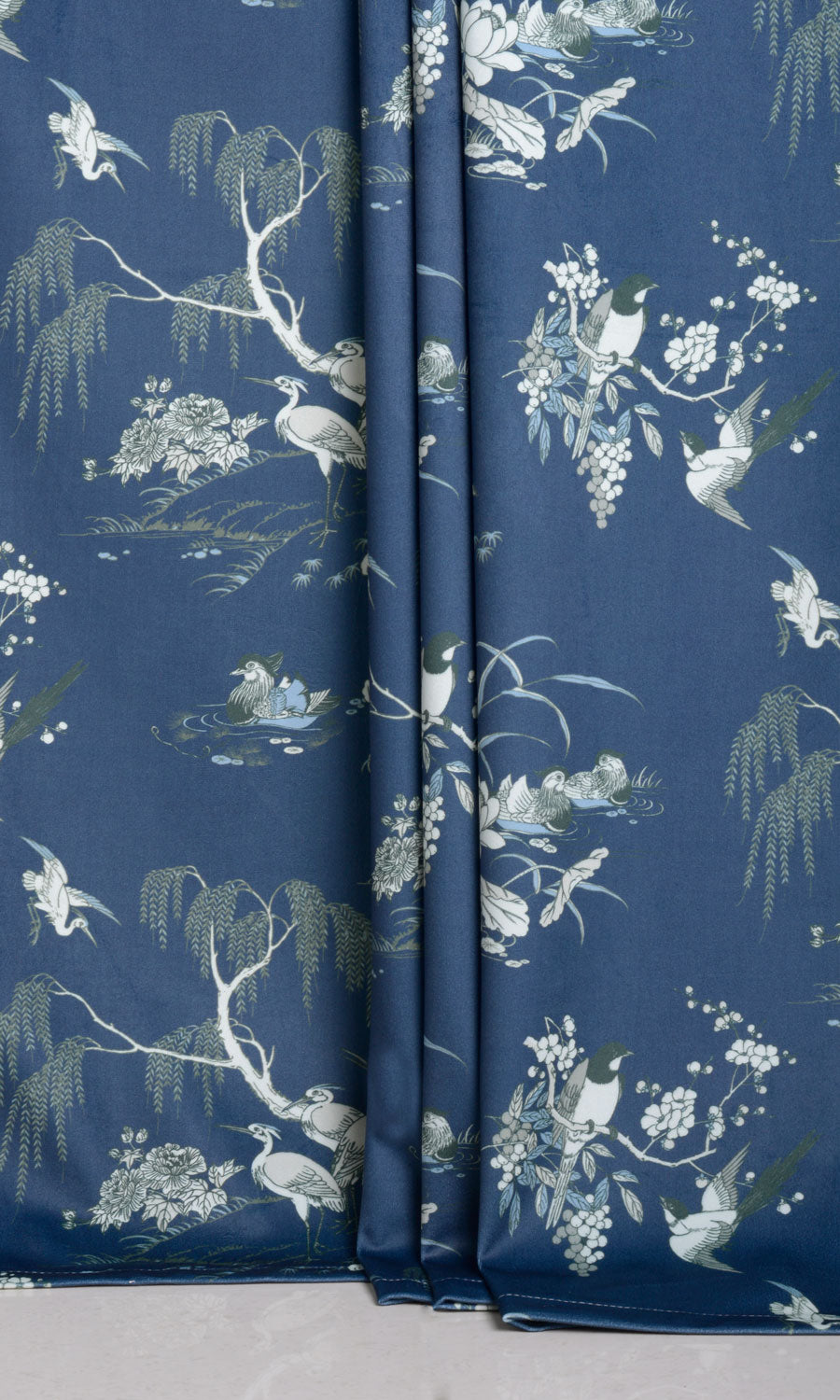 Chinoiserie Toile Velvet Home Décor Fabric By the Yard (Navy Blue)