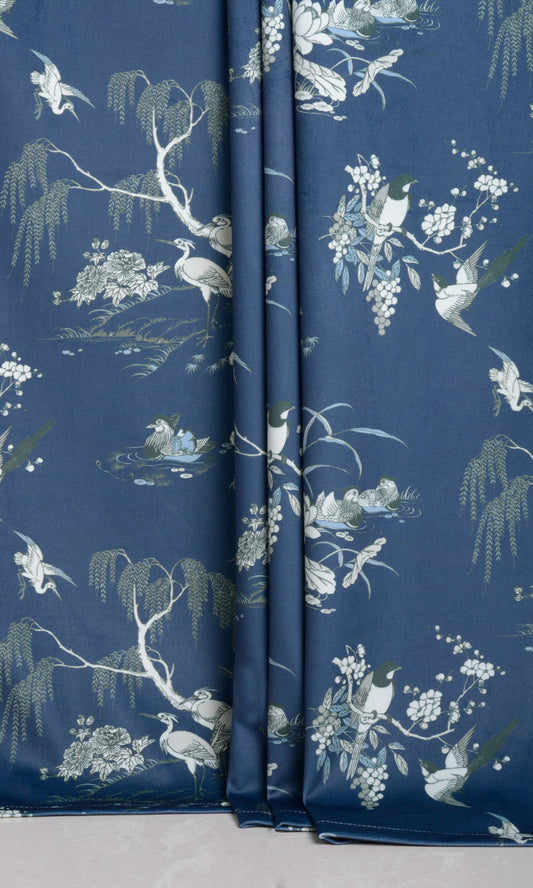Chinoiserie Toile Velvet Home Décor Fabric By the Yard (Navy Blue)