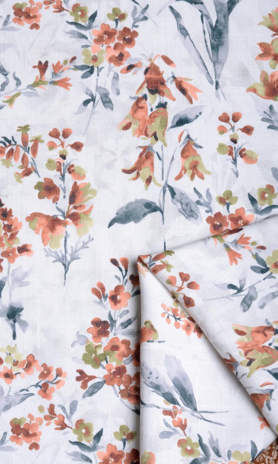 Floral Print Fabric Material By the Yard (Orange/ Grey)
