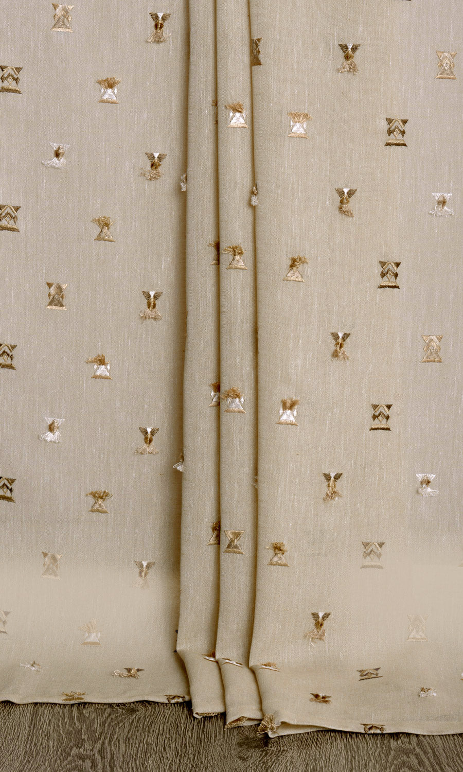 Embroidered Semi-Sheer Home Textile Fabric Material By the Yard (Beige/ Brown)