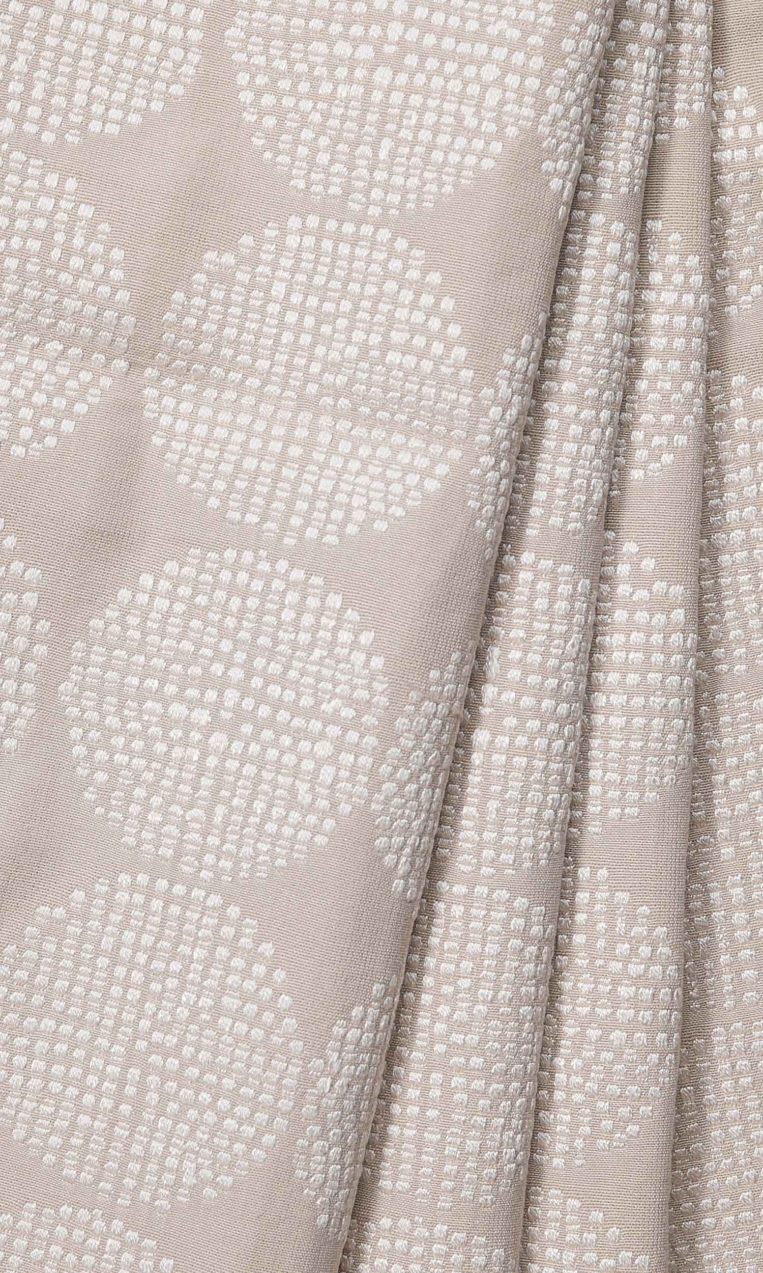 Geometric Embroidered Window Treatments Fabric By the Yard (Beige/ White)