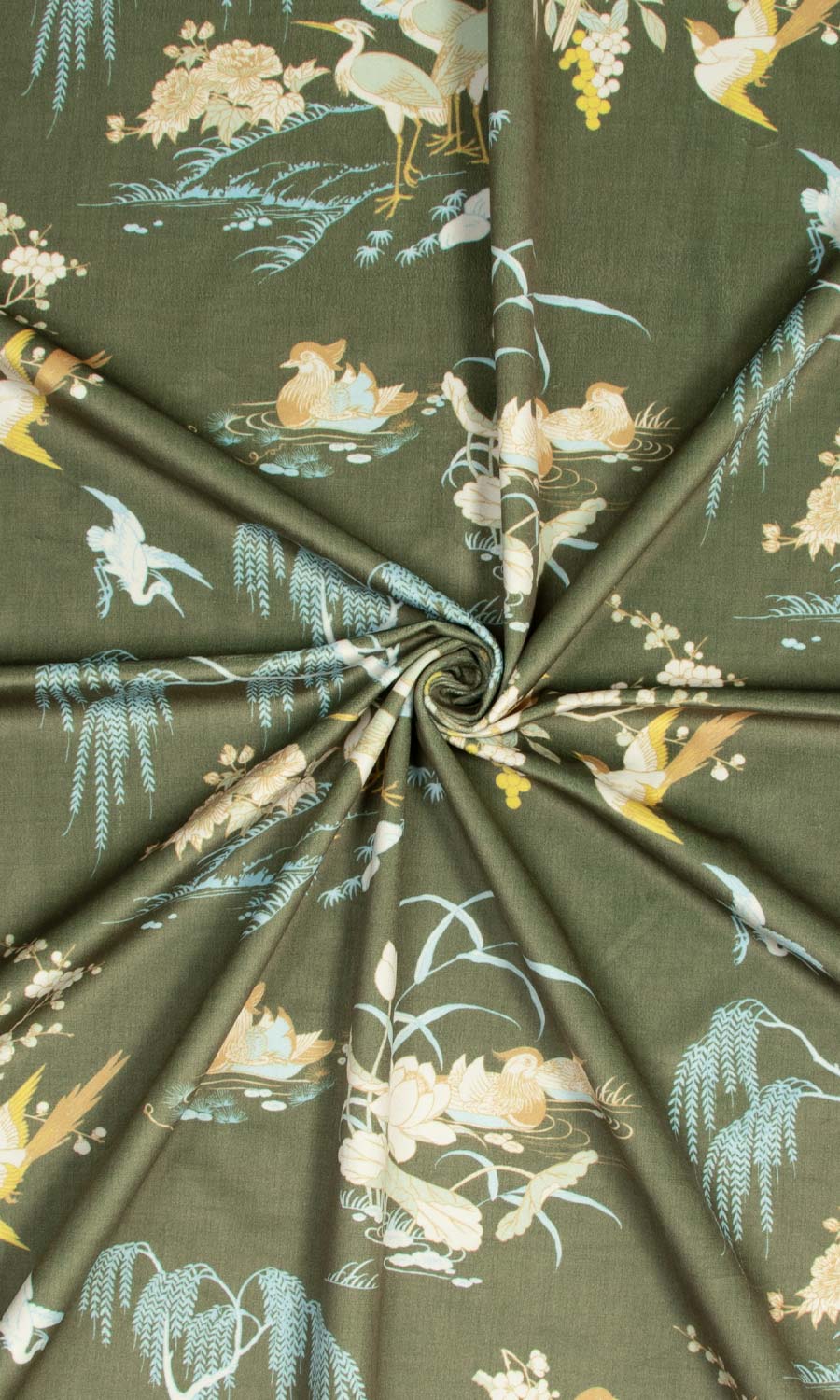 Chinoiserie Toile Velvet Window Treatments Fabric Sample (Olive Green)