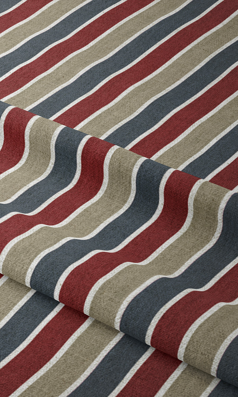 Striped Home Textile Fabric Material By the Metre (Grey/ Red/ Slate Blue)