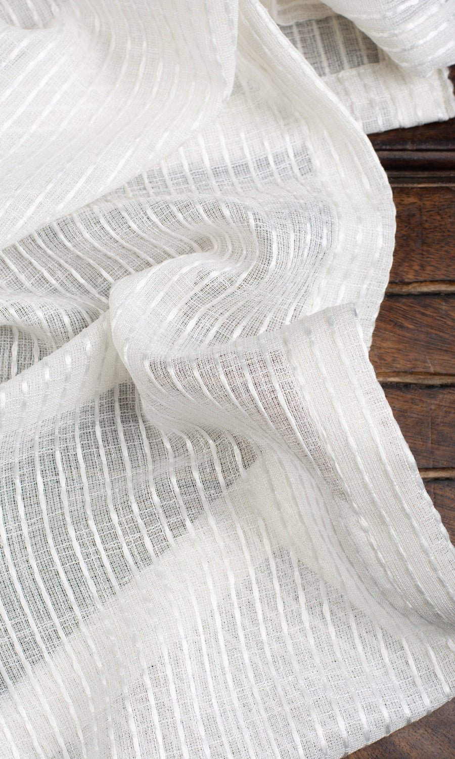 Embroidered Striped Sheer Home Textile Fabric Material Sample (White)