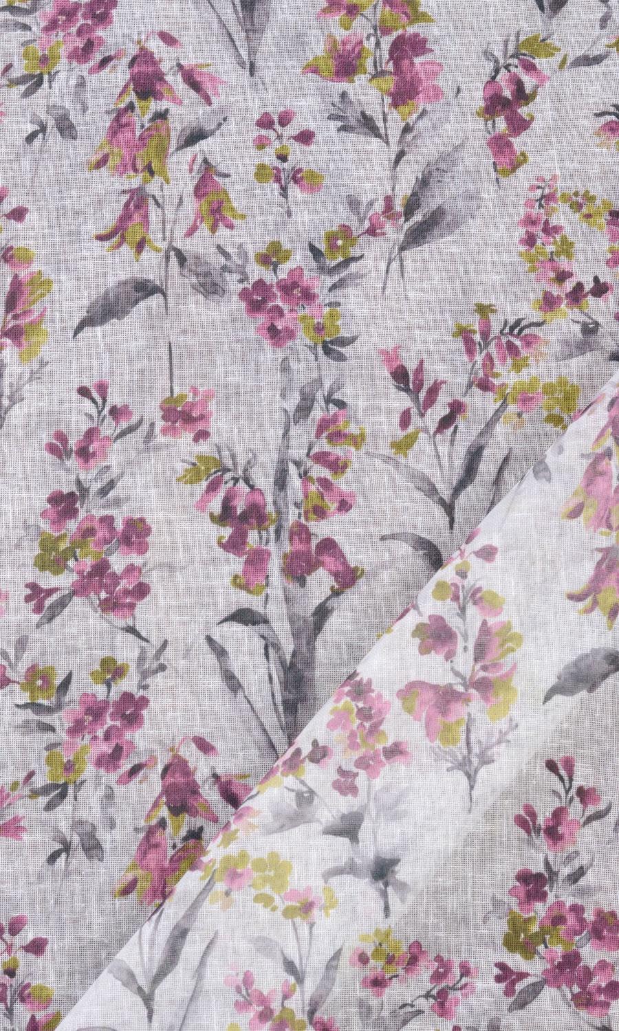 Sheer Floral Print Window Treatments Fabric Sample (Pink/ Grey)