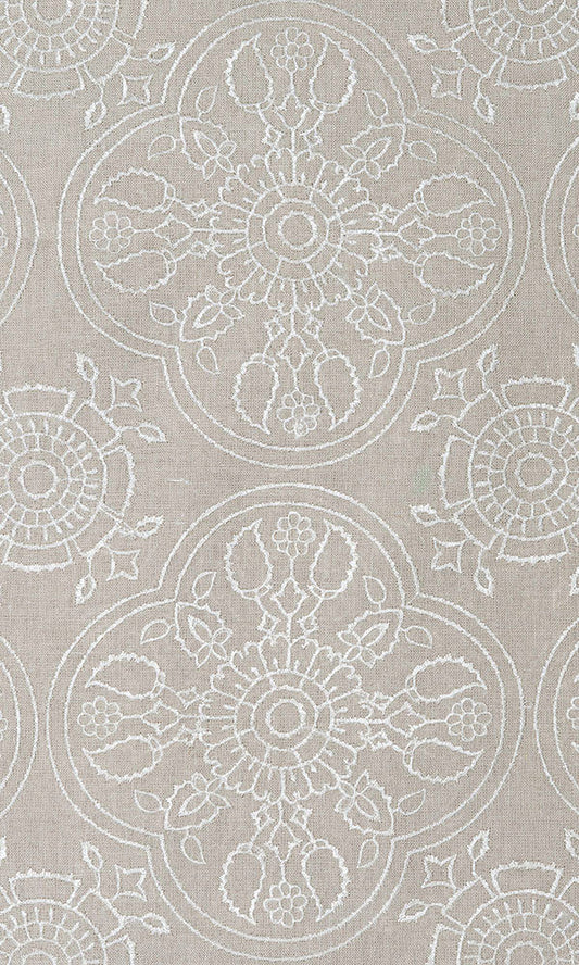 Floral Embroidered Linen Home Décor Fabric Sample (Brown)