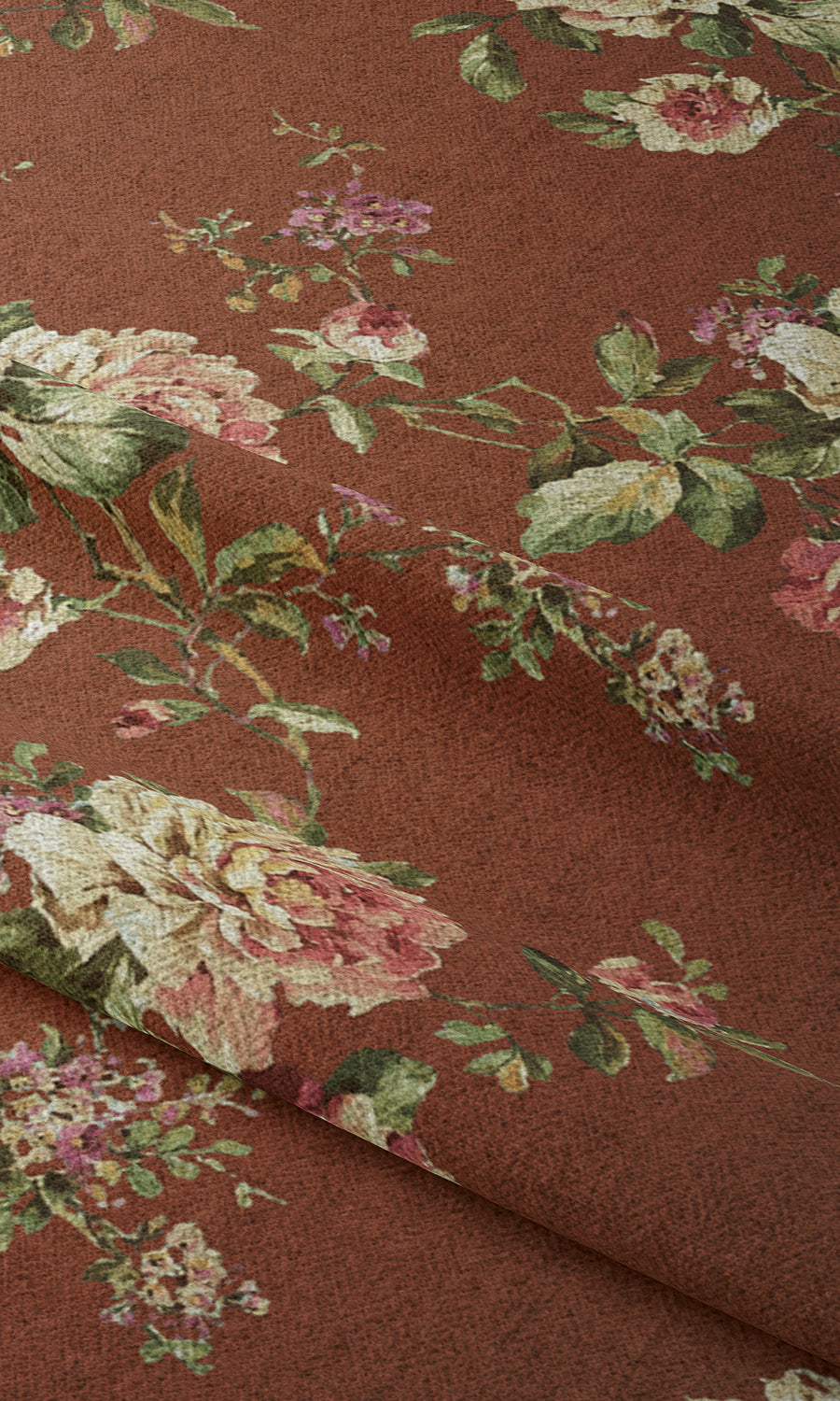 Country Floral Fabric Material By the Yard (Orange/ Red)