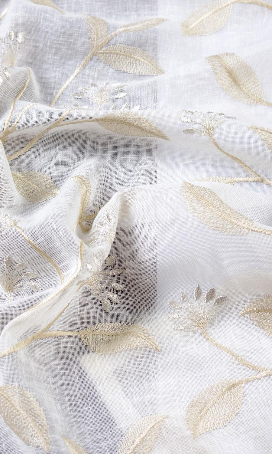 Sheer Floral Embroidered Fabric Sample for Roman Blinds & Shades (White/ Beige)