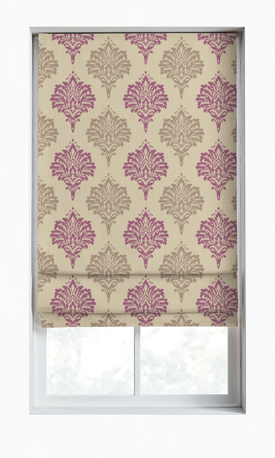 Damask Patterned Window Treatments Fabric By the Yard (Lilac/ Grey)