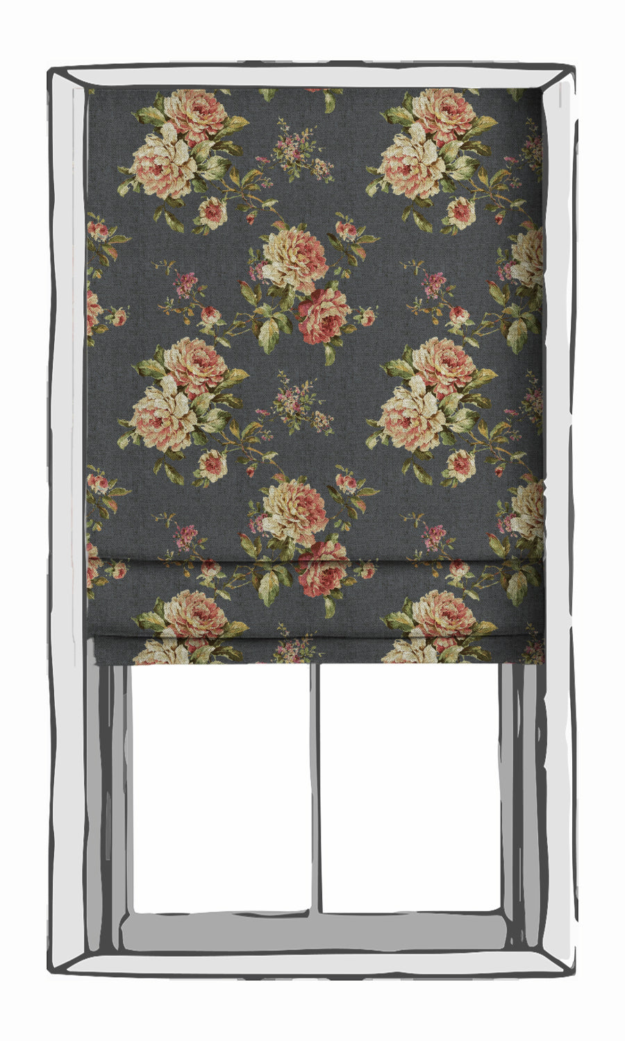 Floral Window Treatments Fabric By the Yard (Navy Blue-Grey/ Green/ Pink)