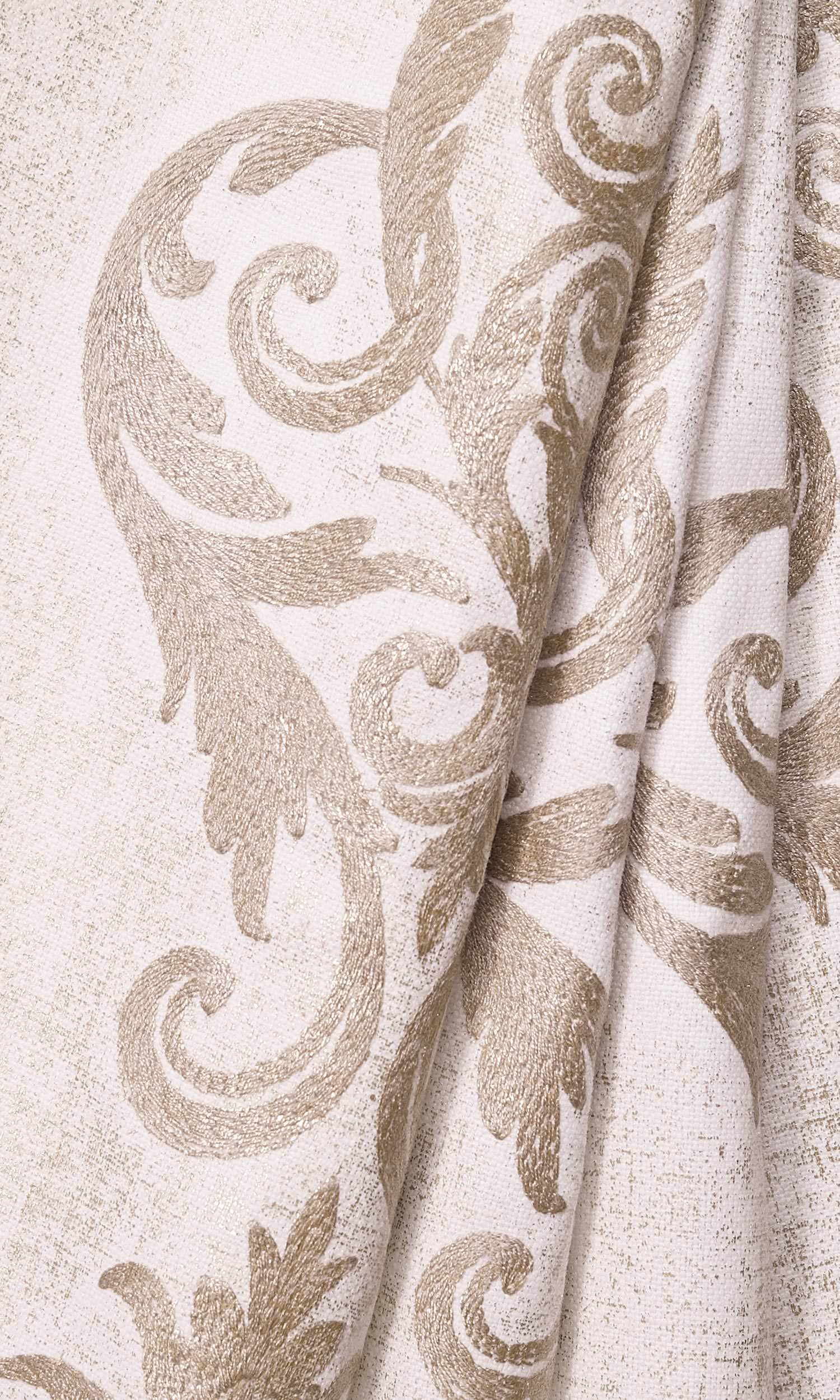 Damask Poly-Cotton Window Treatments Fabric By the Yard (Golden/ Ivory)