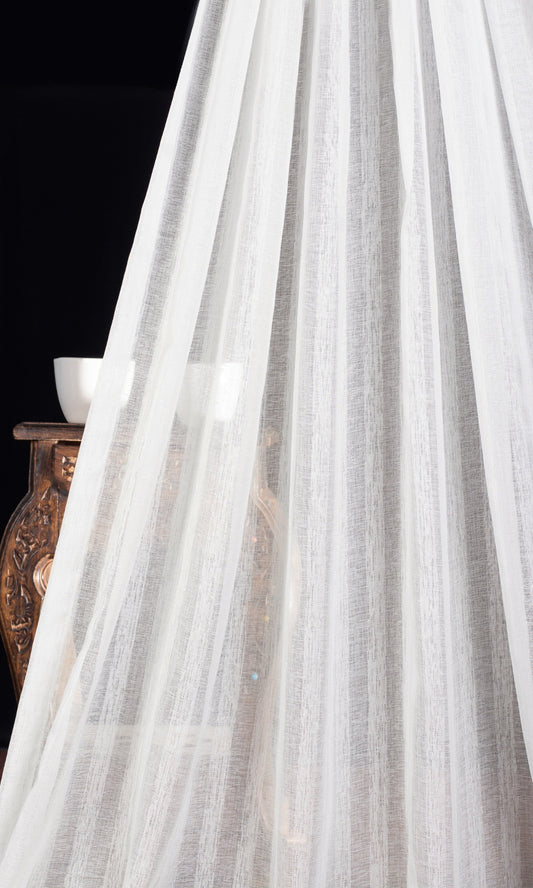 Textured Striped Sheer Home Décor Fabric By the Yard (White)