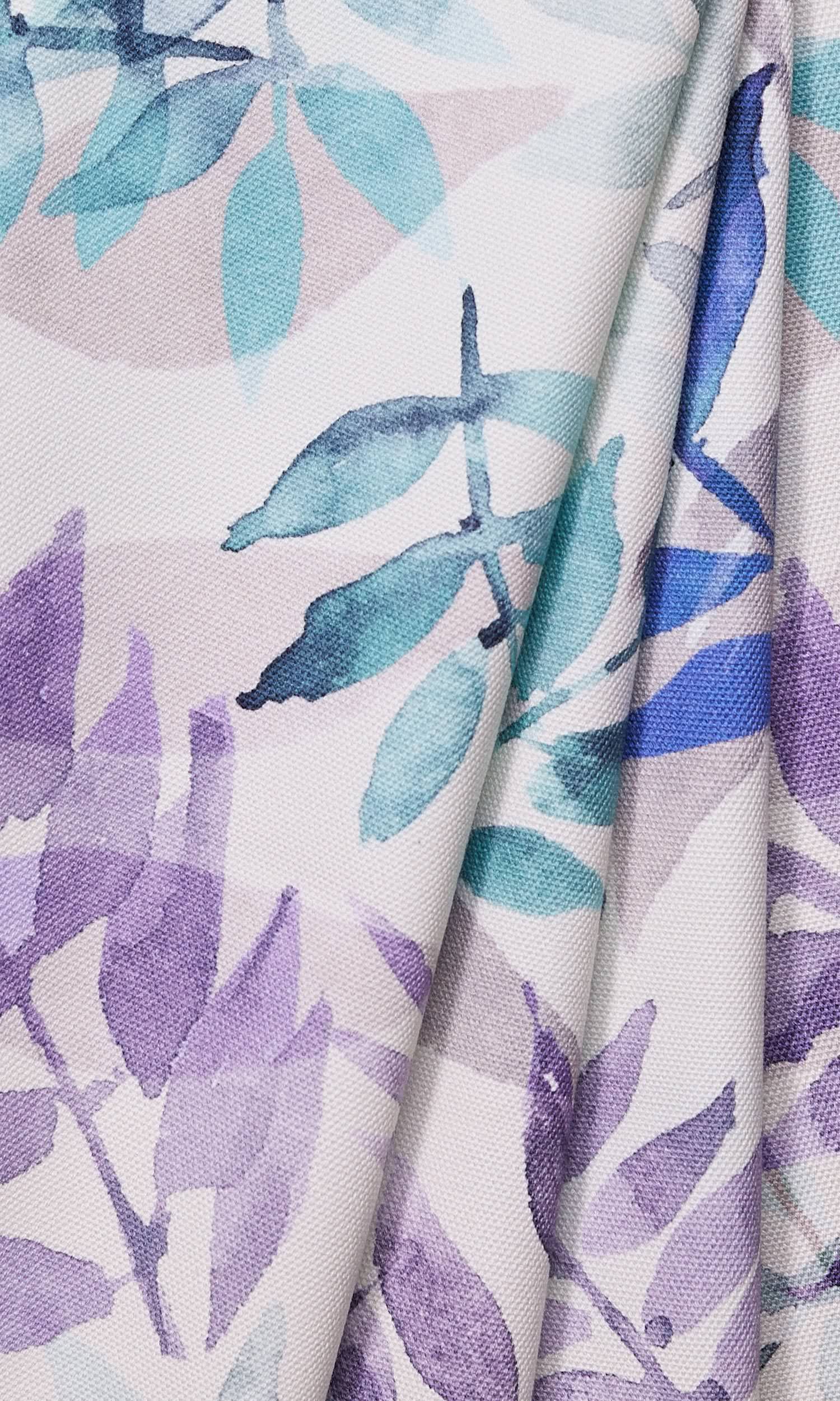 Floral Cotton Window Treatments Fabric By the Yard (Purple/ Blue/ Gray)