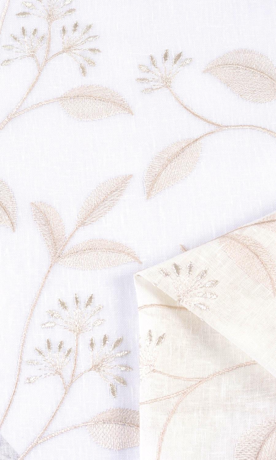 Sheer Floral Embroidered Home Textile Fabric Material Sample (White/ Beige)
