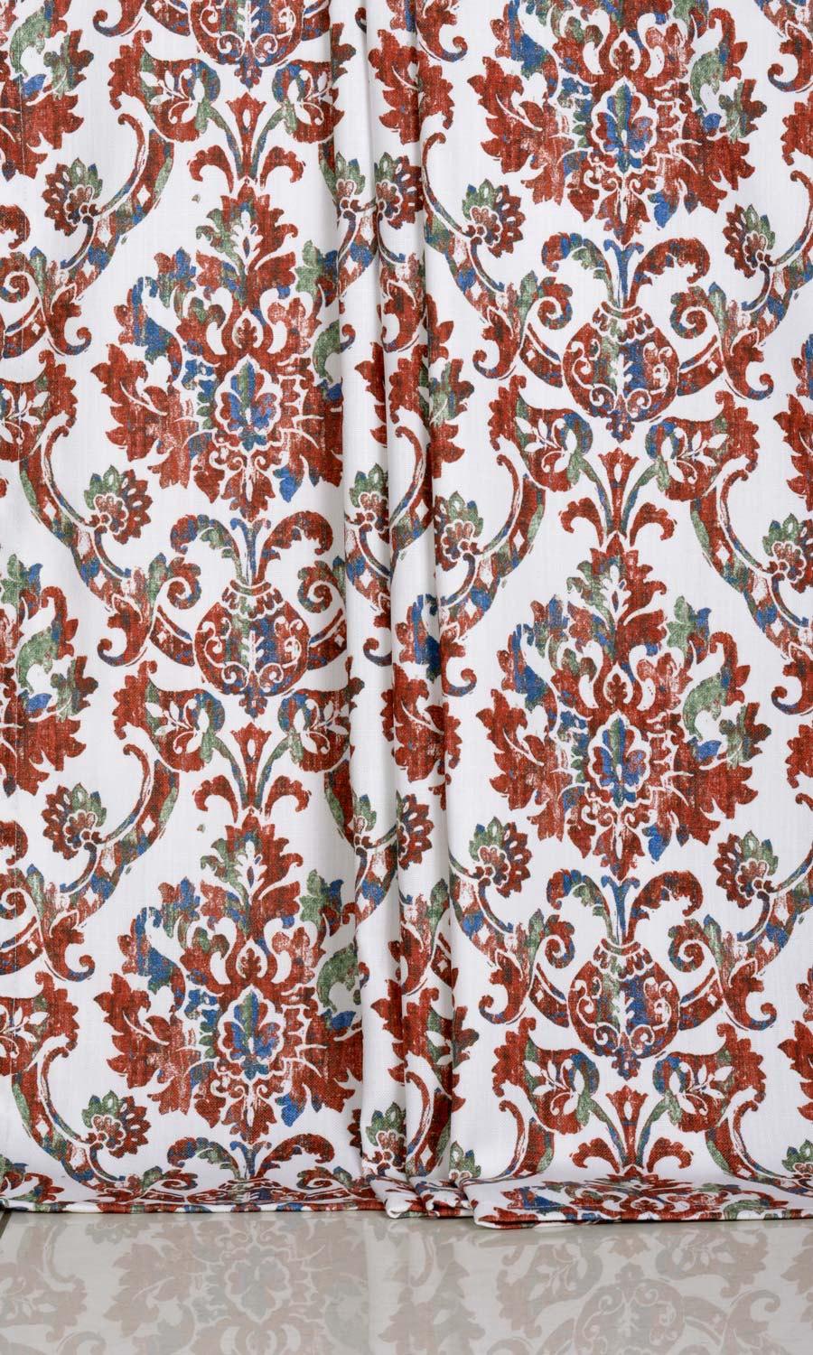 Damask Patterned Window Treatments Fabric By the Yard (Red/ Blue)