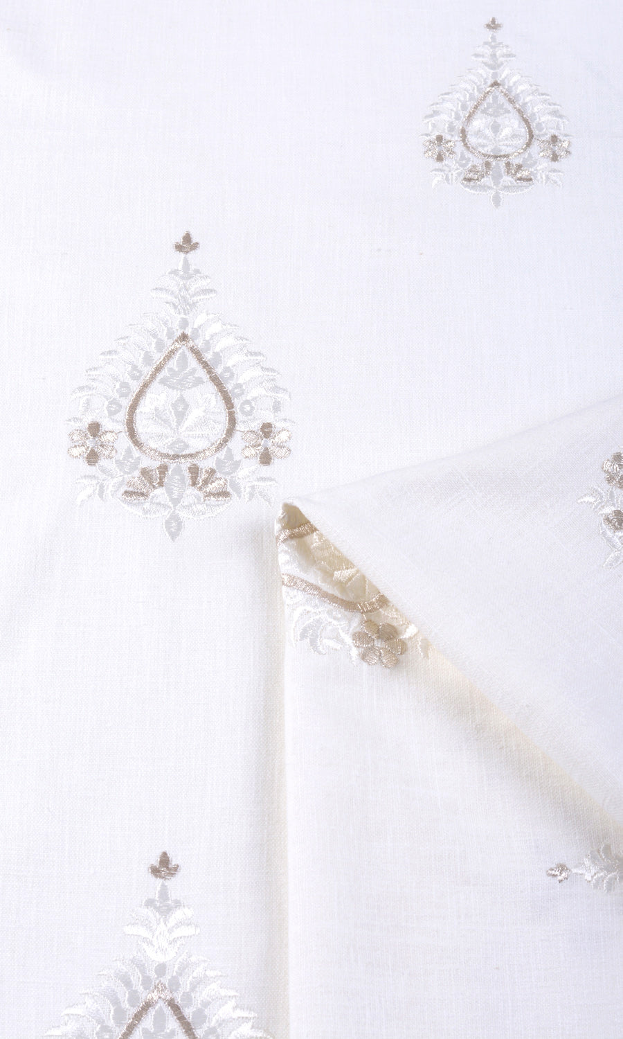 Embroidery Window Treatments Fabric By the Yard (Pure White/ Pale Gray)