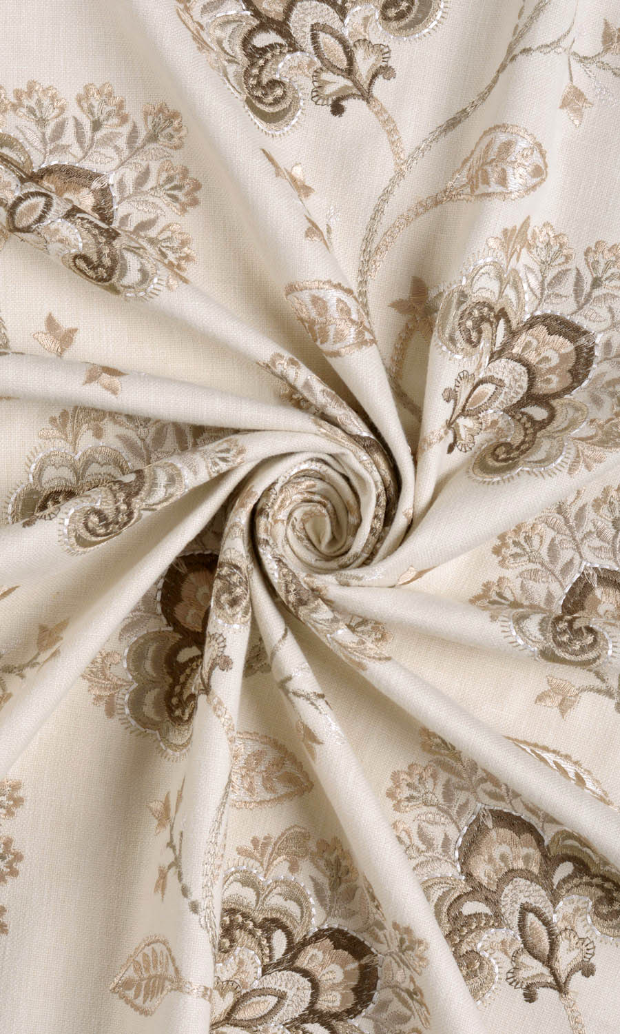 Vine Embroidered Fabric By the Yard for Curtains & Drapes (Latte Beige/ Brown)