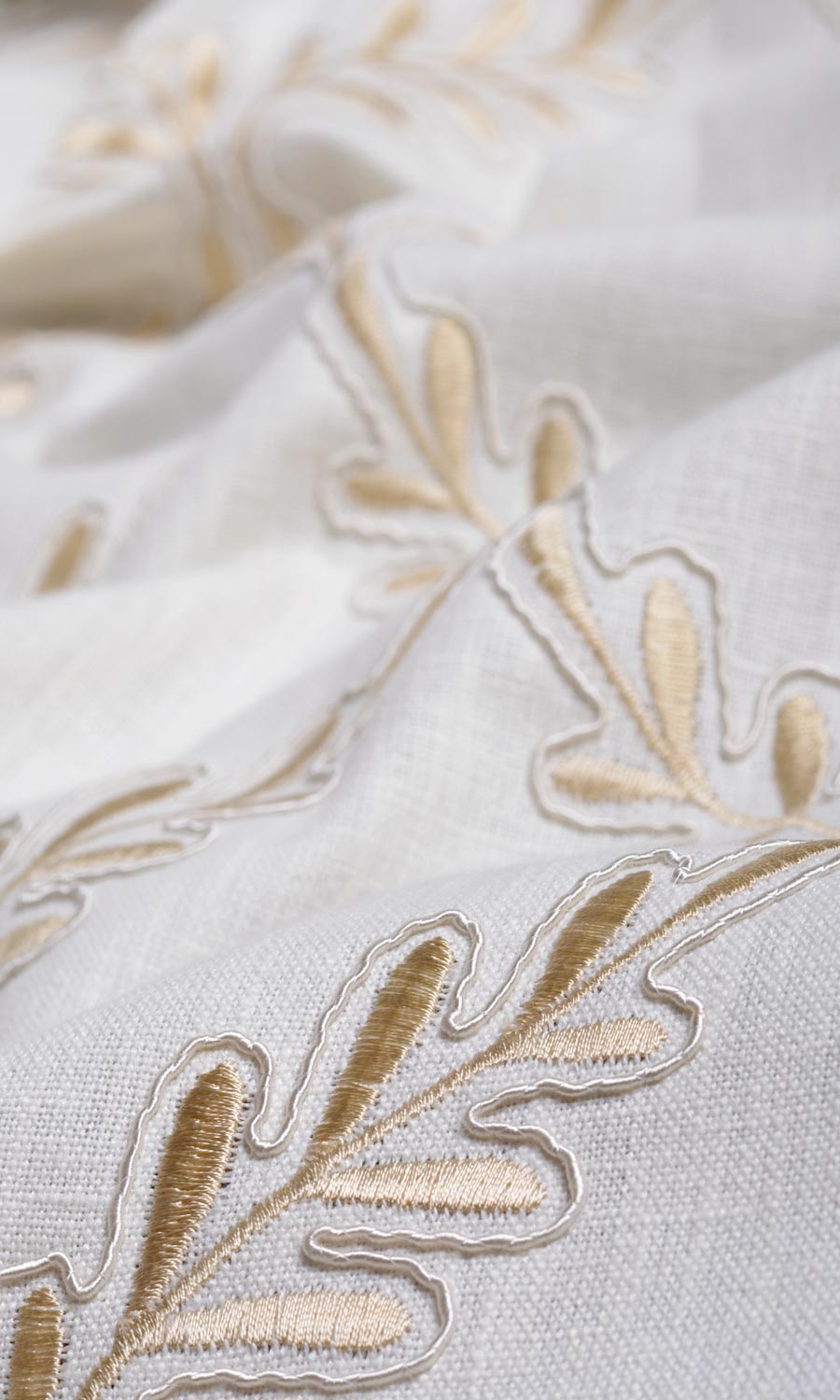 Poly-Linen Embroidered Home Textile Fabric Material Sample (White/ Cream)
