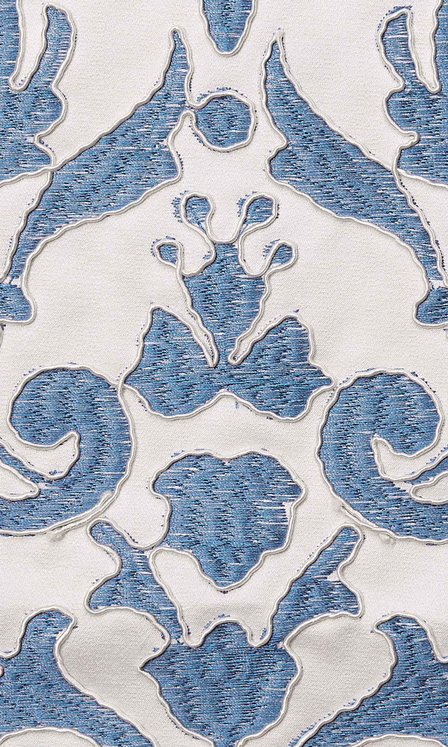 Damask Home Textile Fabric Material By the Yard (White/ Blue)