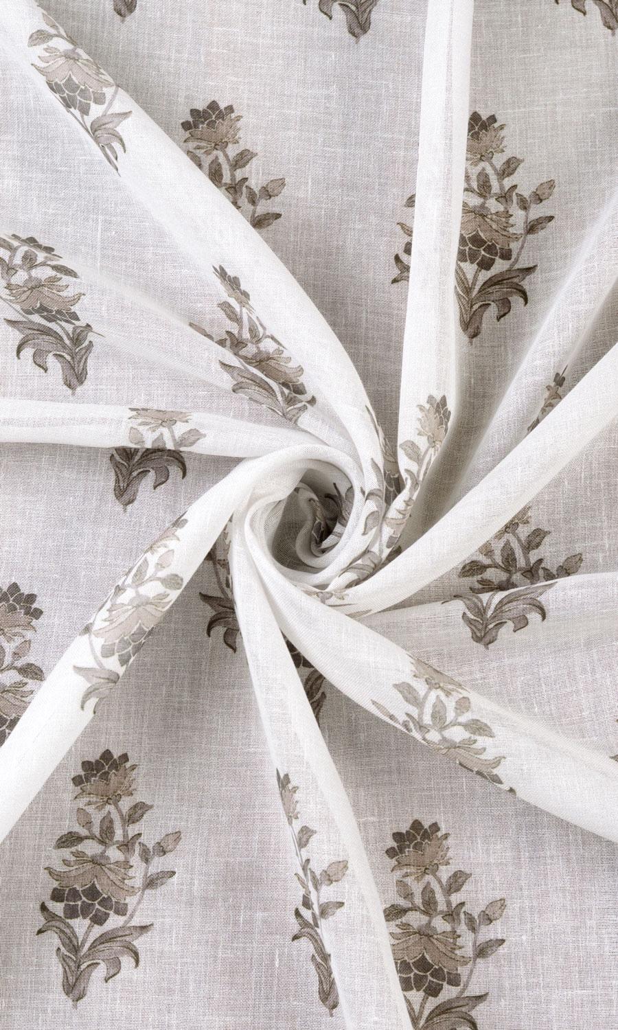 Sheer Floral Fabric Material By the Yard (White/ Greige)