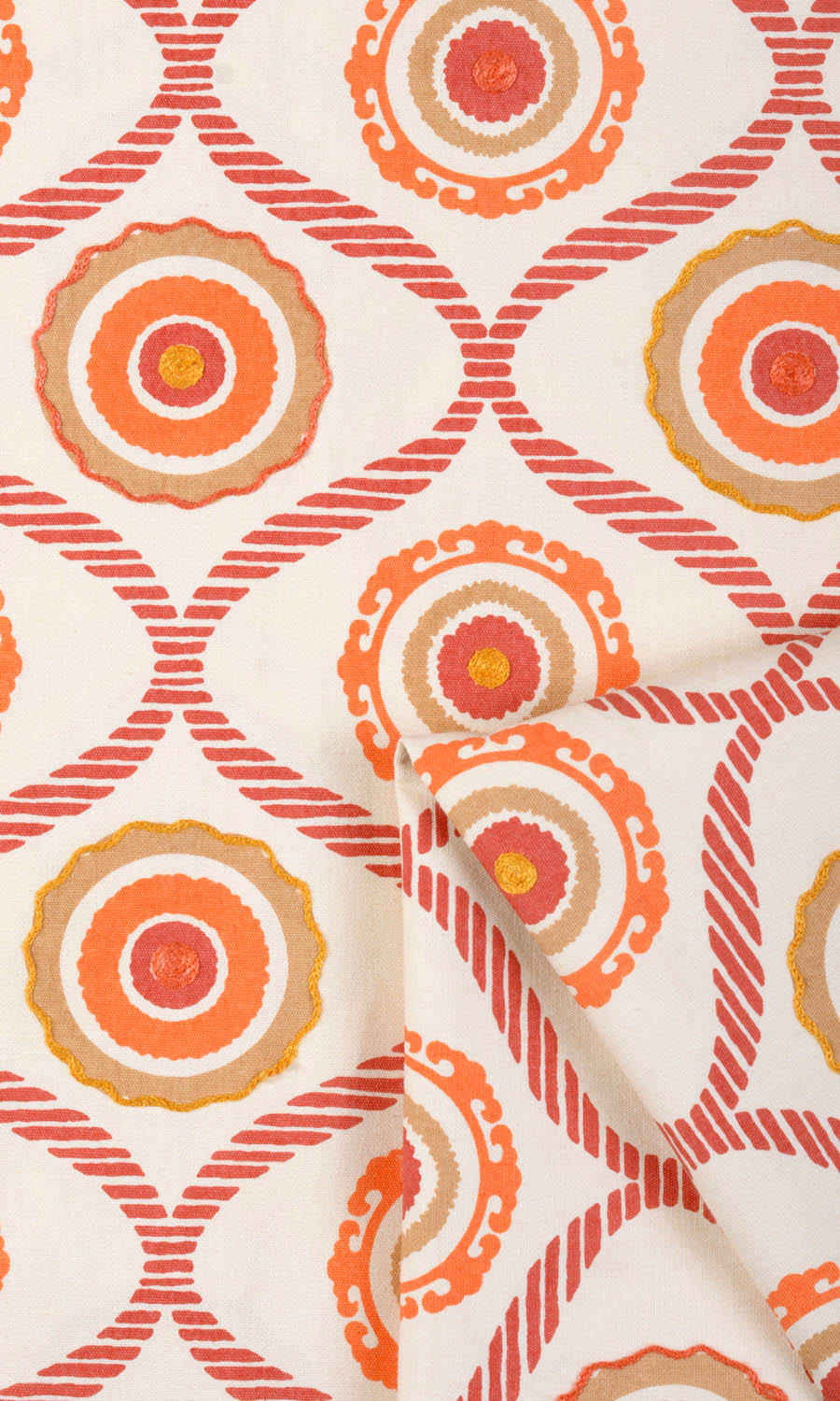 Printed Cotton Fabric By the Yard for Curtains & Drapes (Red/ Orange/ White)