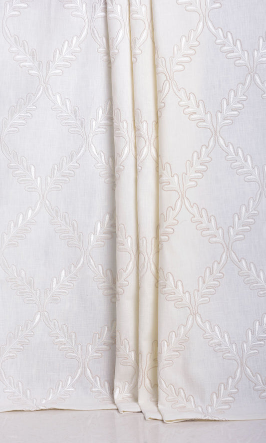 Poly-Linen Embroidered Home Décor Fabric By the Yard (White/ Cream)