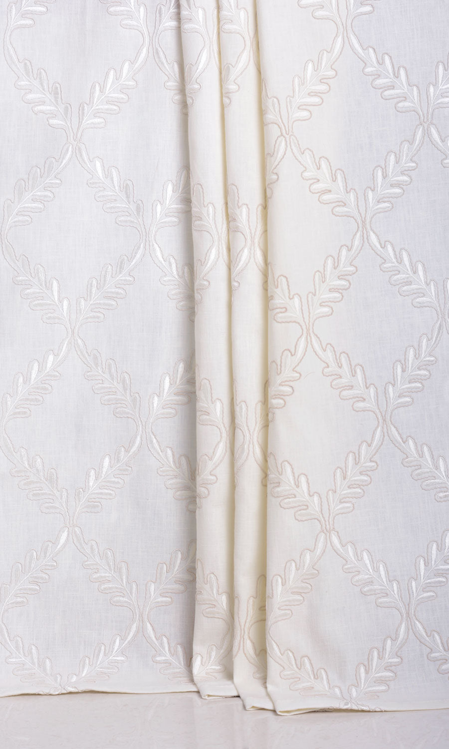 Poly-Linen Embroidered Home Décor Fabric By the Yard (White/ Cream)