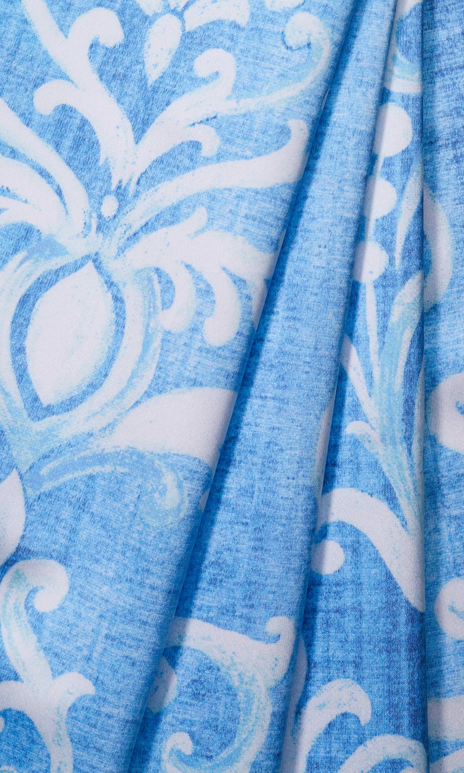 Damask Window Treatments Fabric By the Yard (Blue/ White)