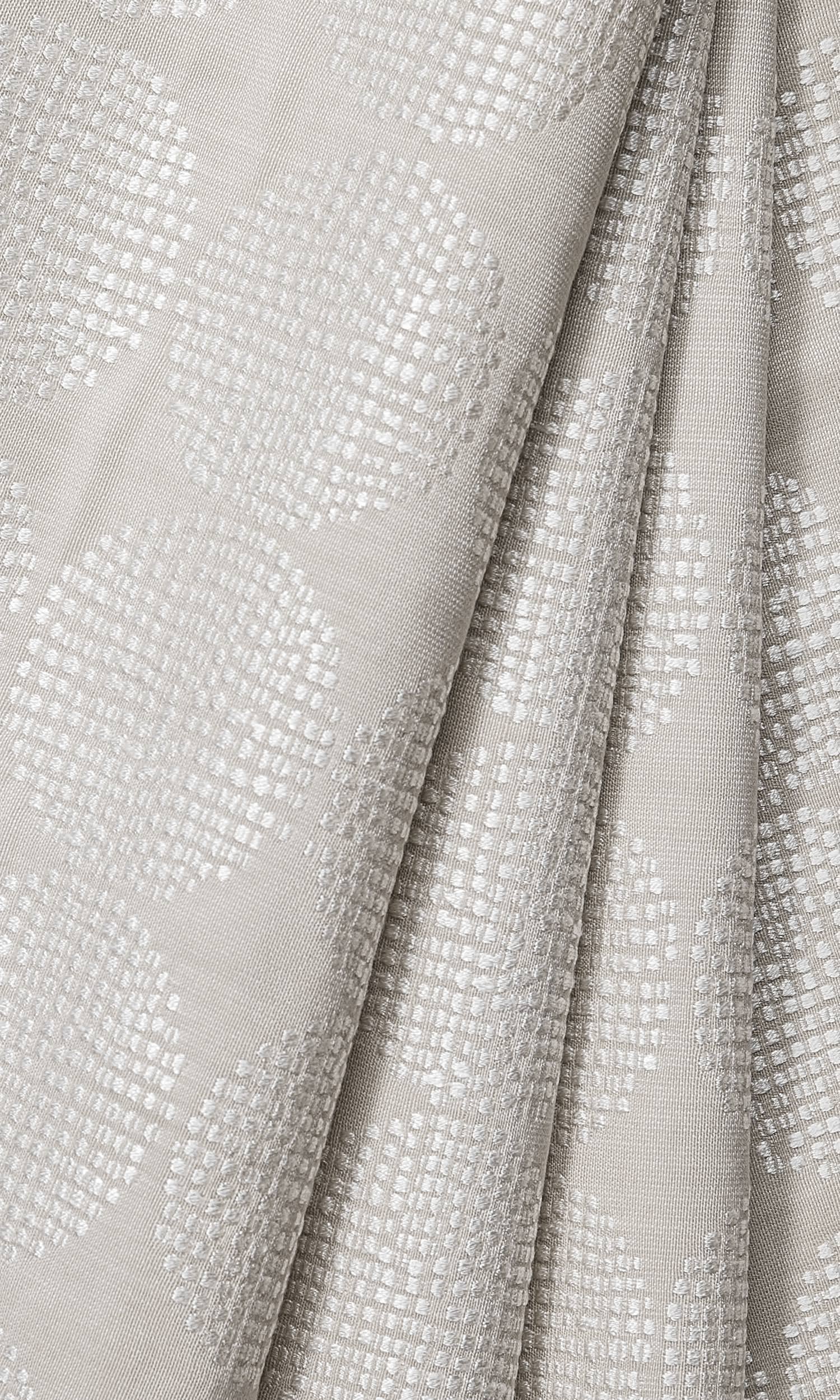 Geometric Embroidered Window Treatments Fabric By the Yard (White/ Gray)
