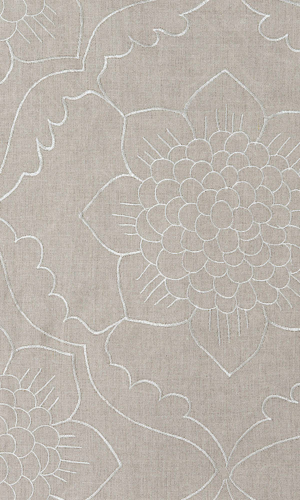 Floral Embroidered Linen Home Décor Fabric By the Metre (Brown)