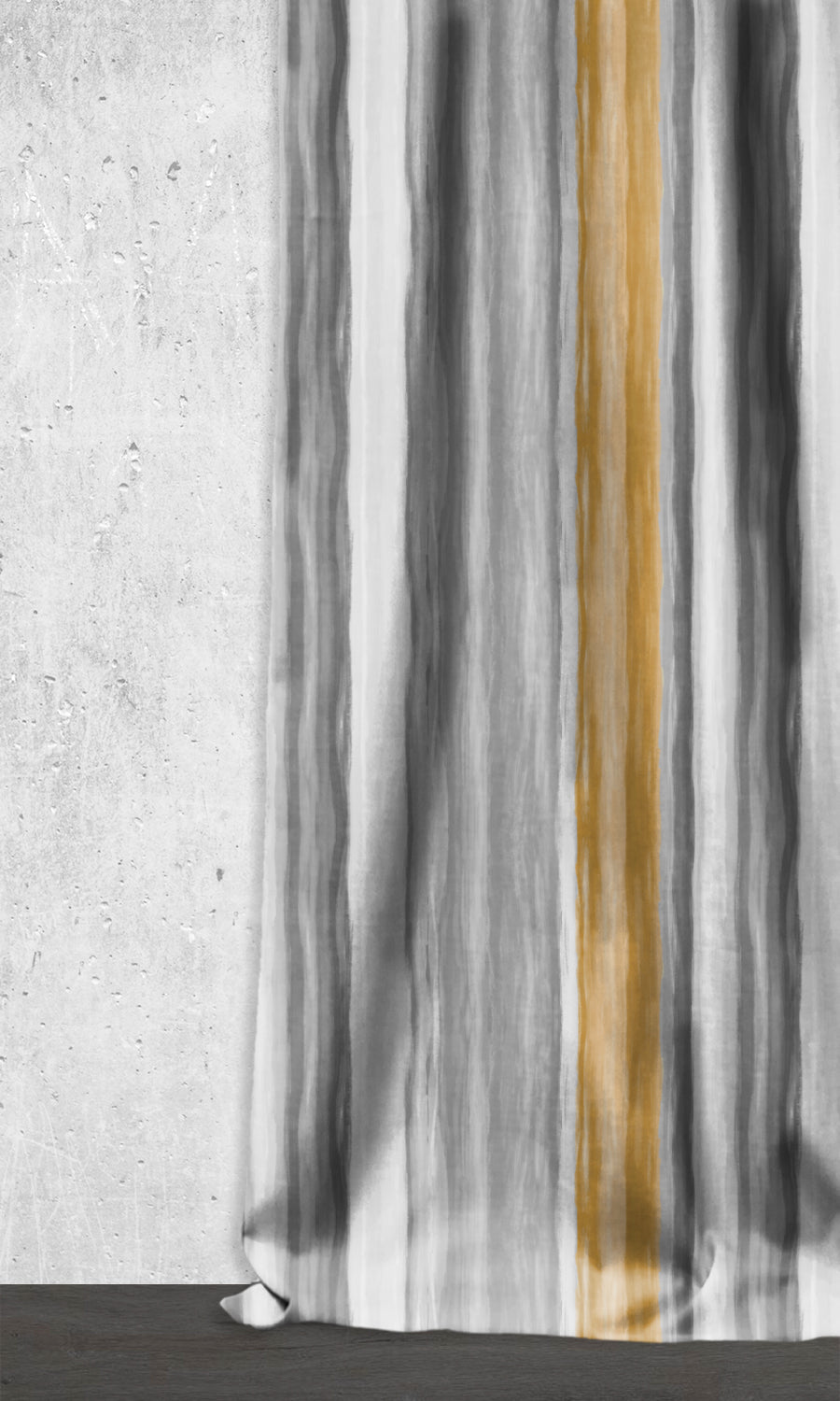 Dimout Striped Window Treatments Fabric By the Yard (Grey/ Mustard Yellow)