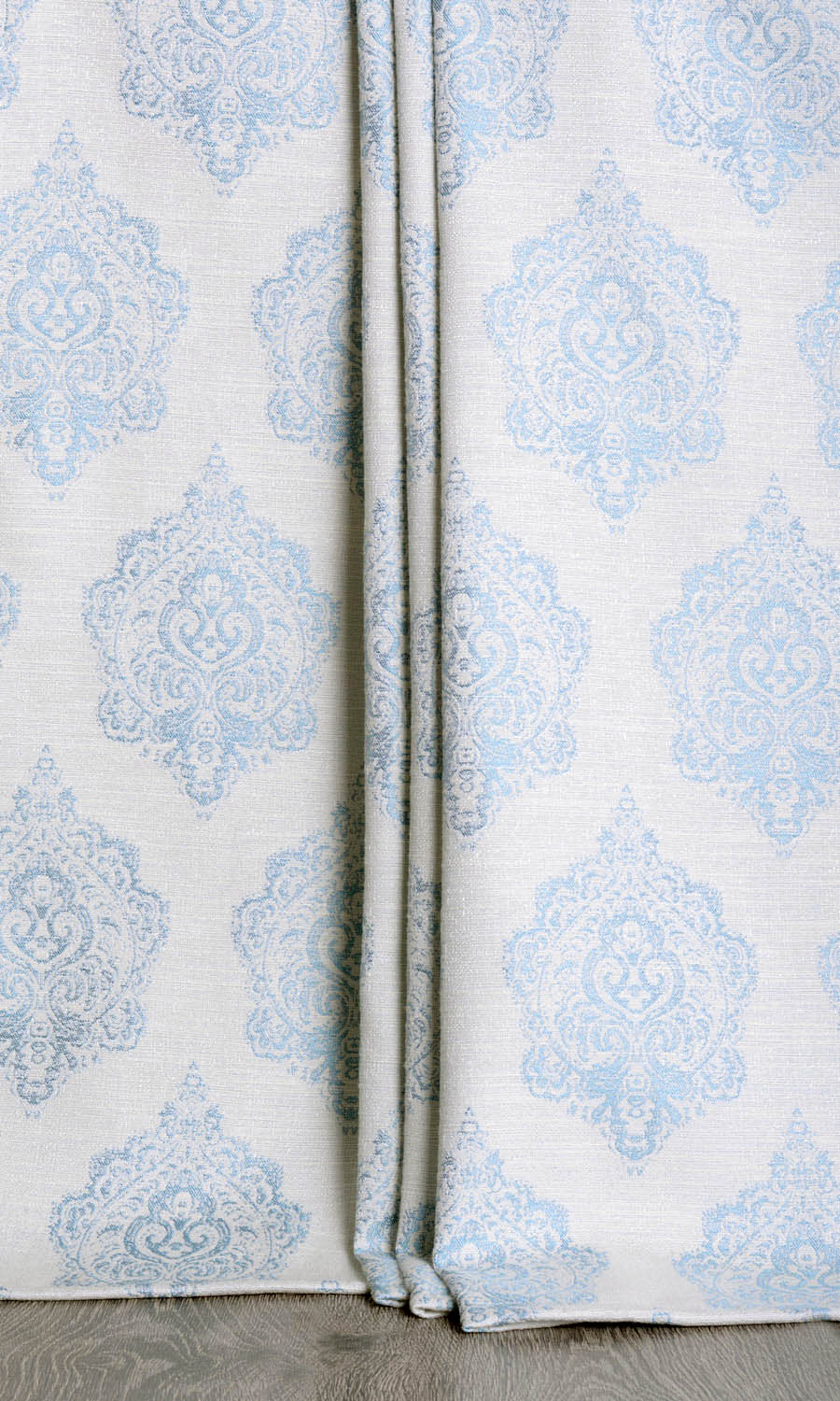 Damask Poly-Cotton Home Décor Fabric By the Yard (White/ Blue)